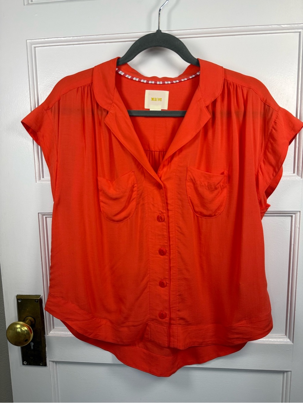 Maeve Bright Red Short-Sleeve Button Down Shirt